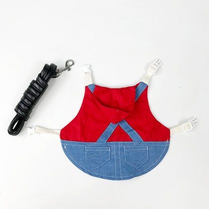 Pet Rabbit Clothes Denim Jacket Coat Small Animal Harness Leash Vest Bag